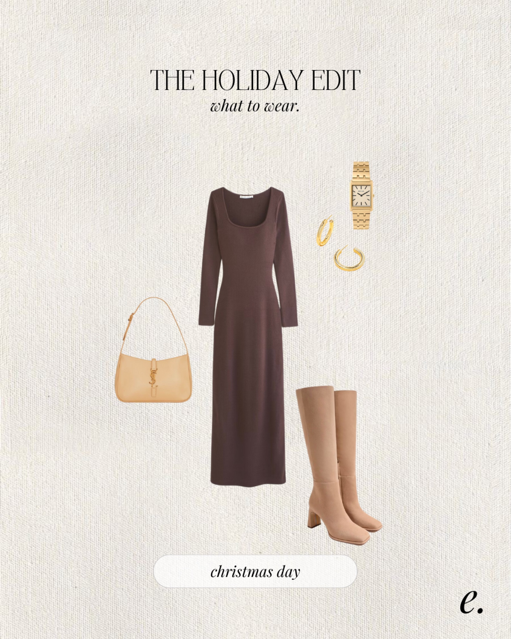 What to wear holiday edition.
A dressy but casual option for the neutral lover. Brown has grown in popularity this season and the silhouette of this sweater dress is classic and flattering. Stay warm in knee high boots, add some minimal gold jewelry, and you’re all set! 

Brown sweater dress, nude knee high boots, winter outfit, winter date night outfit, neutral outfit inspo


#LTKsalealert #LTKHoliday #LTKfindsunder100