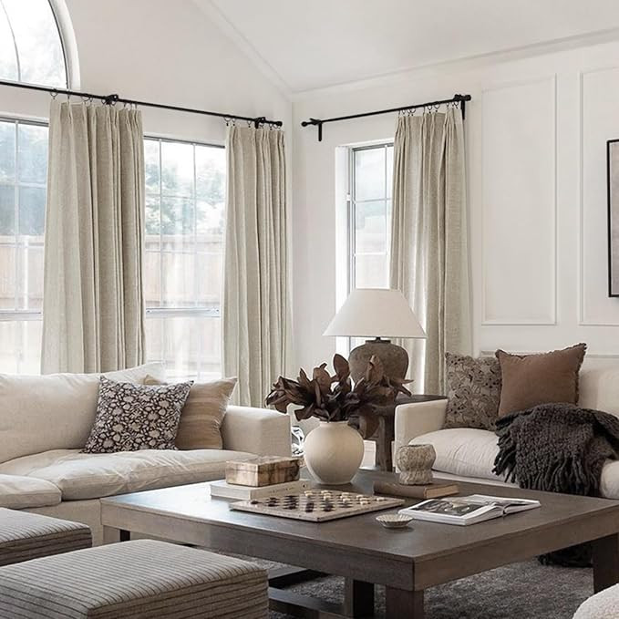 TWOPAGES Oatmeal Pinch Pleated Curtain 84 Inches Long Light Filtering Linen Cotton Blend Lined Dr... | Amazon (US)