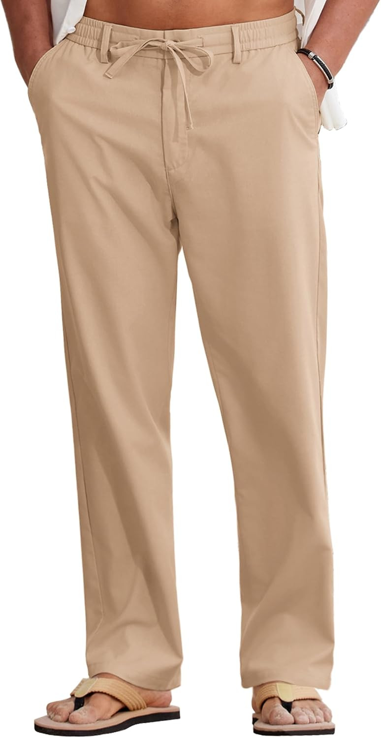 COOFANDY Mens Cotton Linen Pants Casual Lightweight Summer Beach Dress Pant | Amazon (US)