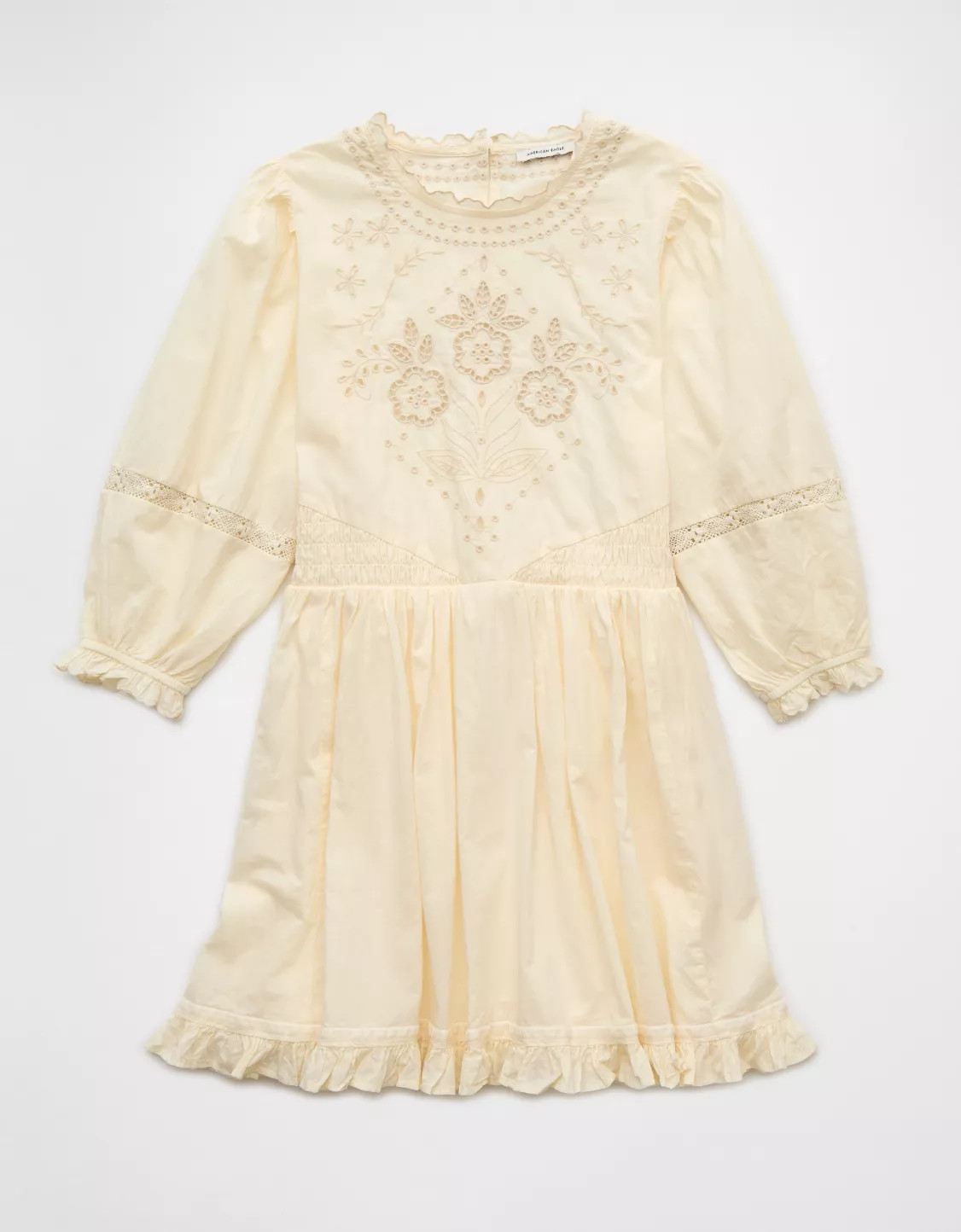 AE Embroidered Puff Sleeve Mini Dress | American Eagle Outfitters (US & CA)