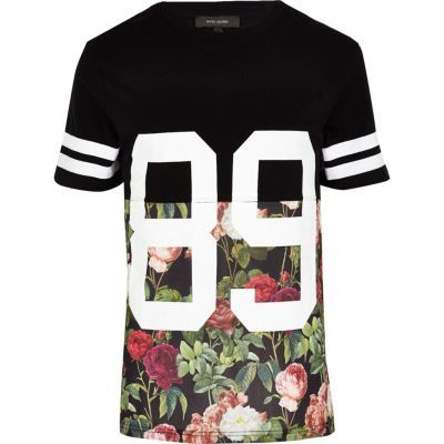 Black floral 89 print t-shirt | River Island (UK & IE)