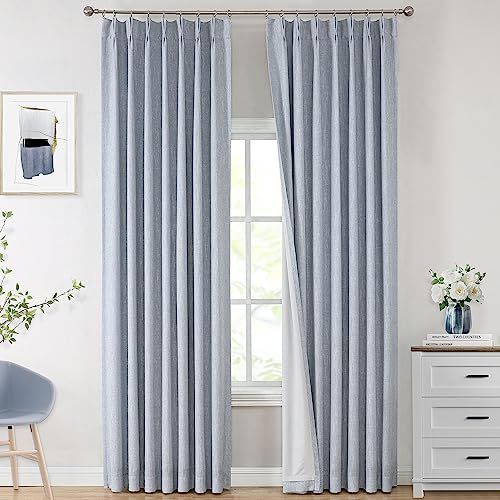 Velvet Pinch Pleat Stone Blue Solid Thermal Insulated 85% Blackout Patio Door Curtain Panel Drape... | Amazon (US)