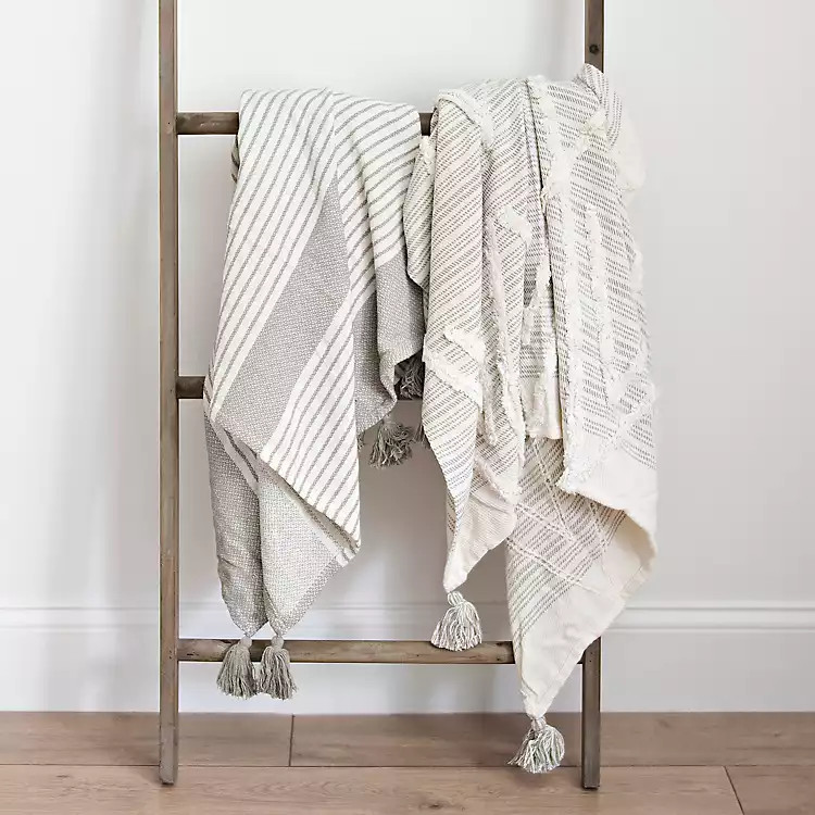 New! Gray Pom Pom Throw Blankets, Set of 2 | Kirkland's Home