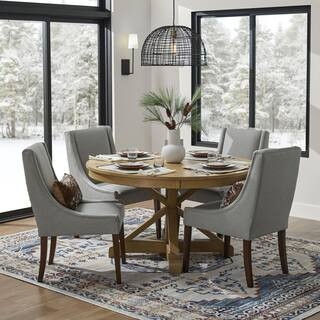 Aberwood Patina Oak Finish Wood Round Dining Table for 4 (54 in. L x 30 in. H) | The Home Depot