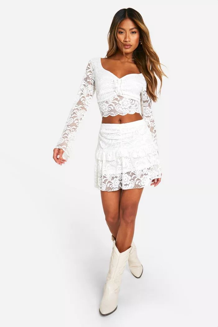 Tie Front Lace Crop & Mini Skirt | boohoo (US & Canada)