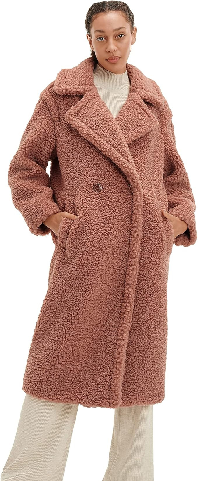 UGG Women's Gertrude Long Teddy Coat | Amazon (US)