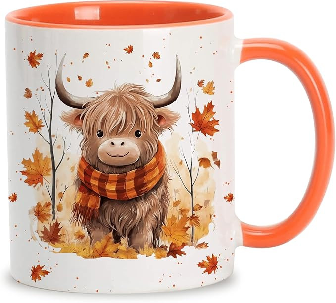 Hyturtle Fall Highland Cow Maple Leaves Coffee Mug - Birthday Gifts For Cow Lovers - Fall Autumn ... | Amazon (US)