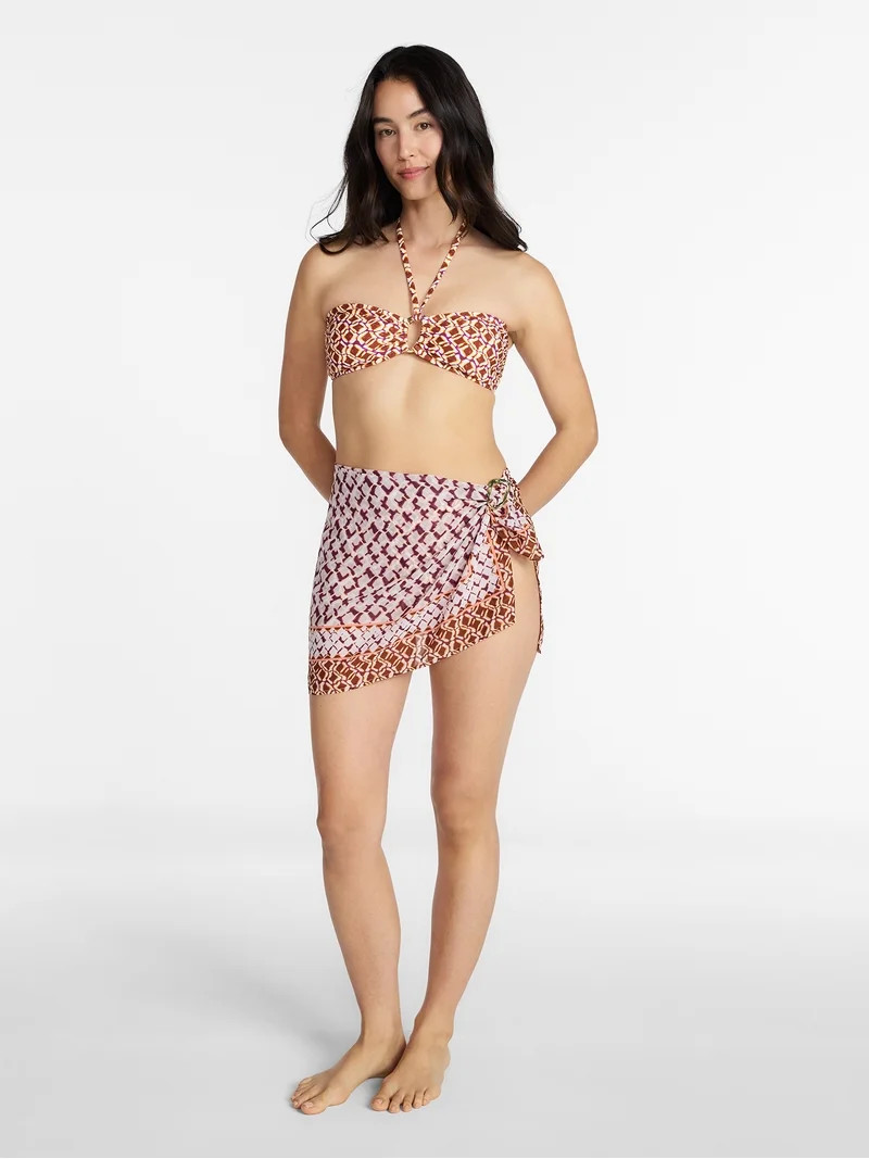 Time and Tru Women's and Women's Plus Mini Sarong Coverup with Ring Buckle, Sizes S/M-1X/2X | Walmart (US)