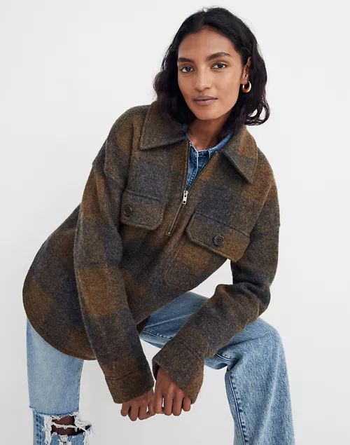 Boiled Wool Half-Zip Popover Sweater in Buffalo Check | Madewell