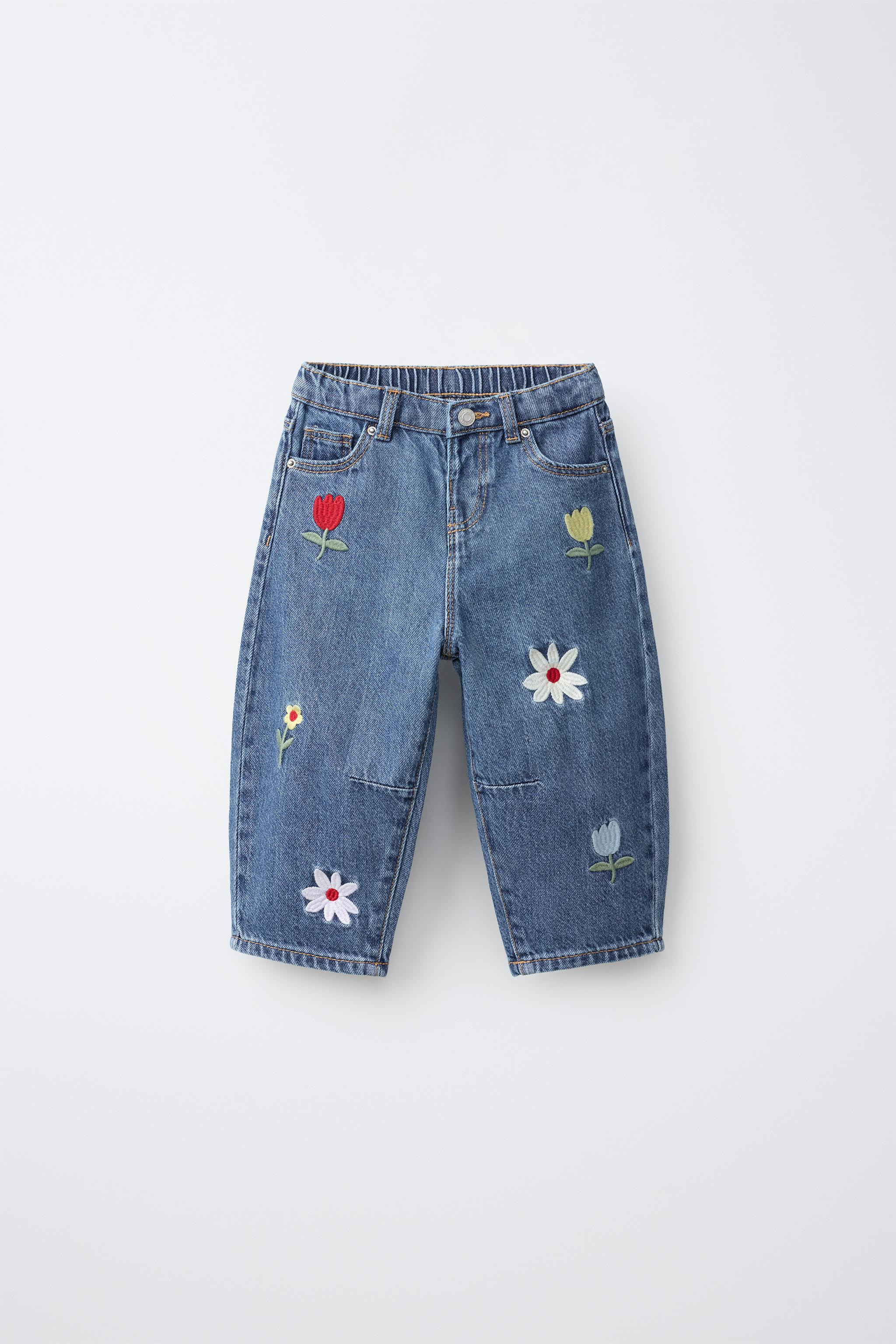 EMBROIDERED FLORAL BARREL JEANS | Zara US