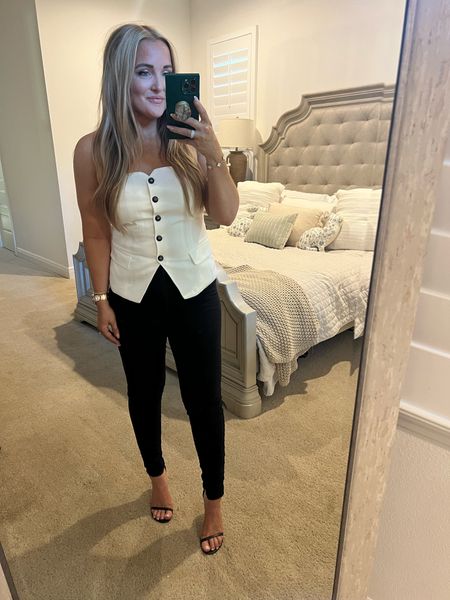 Top - M | Jeans - 6 | Shoes - TTS 
5’4” 145lbs 

Good American | Amazon Top | Stuart Weitzman | Date Night | Dinner Outfit | Black and White | Summer Neutrals 

#LTKfindsunder50 #LTKshoecrush #LTKworkwear