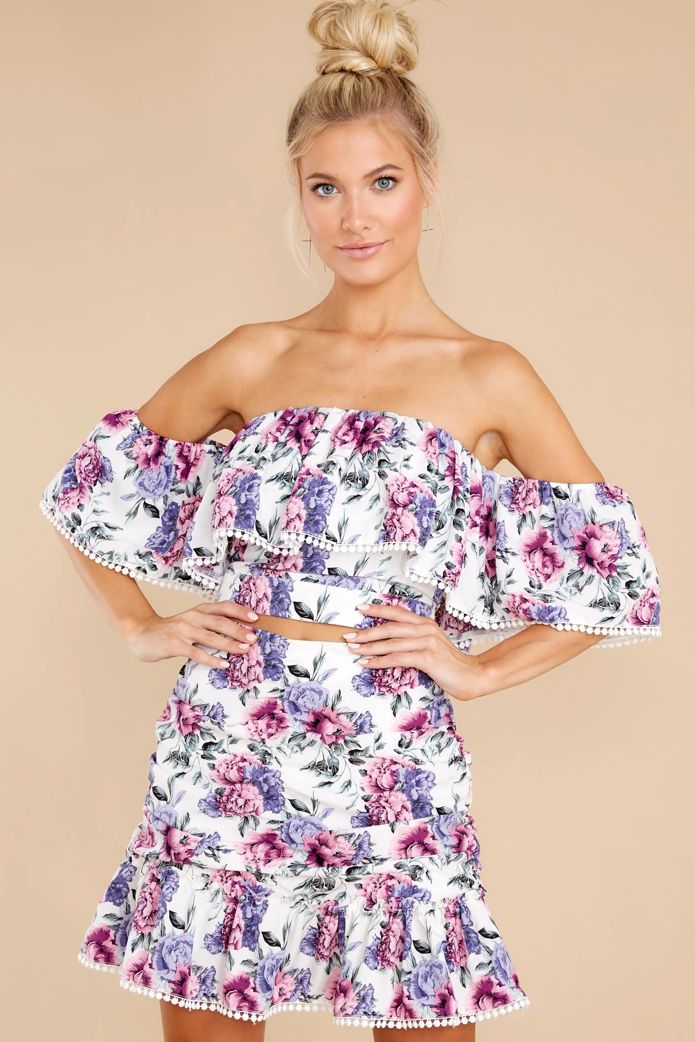 Extravagant Feeling White Floral Print Two Piece Set | Red Dress 