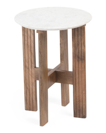 Wood And Marble Side Table | TJ Maxx