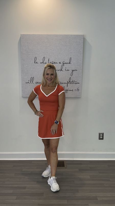 Two-piece tennis outfit or workout outfit! I love this color red and the skirt has tons of pockets very functional great material to work out in tennis or Pickleball! 

#LTKBeauty #LTKActive #LTKFitness