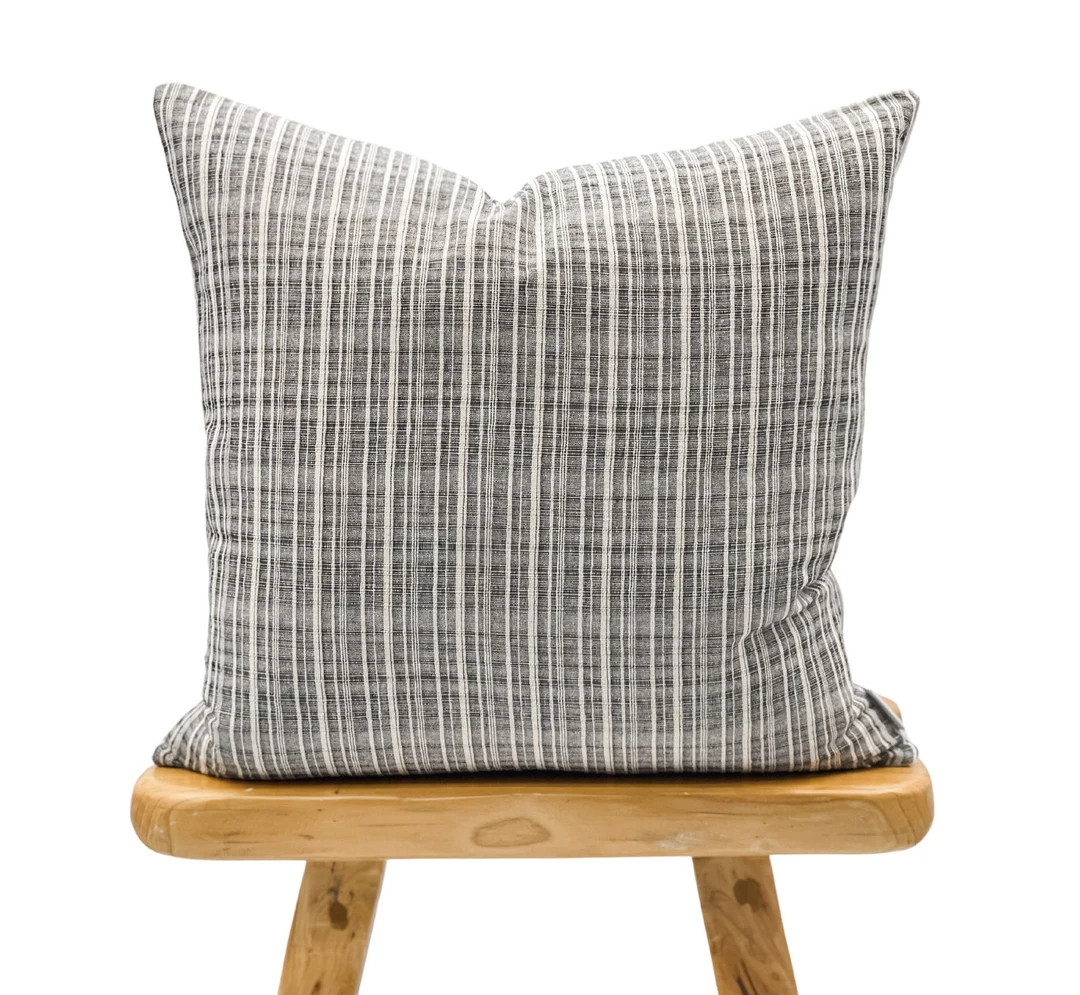 Black and Cream Striped Woven Pillow Cover, Neutral pillow, Grey hmong pillow, White and Black St... | Etsy (US)