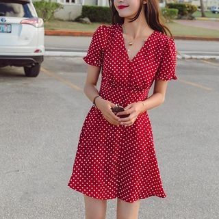 Polka Dot Button Front A-line Dress | YesStyle Global