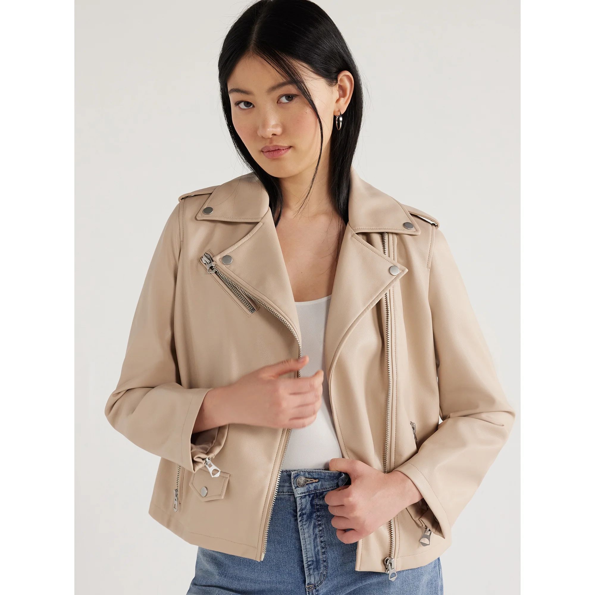 Scoop Women's Faux Leather Asymmetrical Zip Moto Jacket, Sizes XS-XXL | Walmart (US)