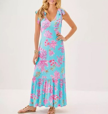 NWT Lilly Pulitzer Aquinnah Maxi Dress Size 6 Pink Blue | eBay US