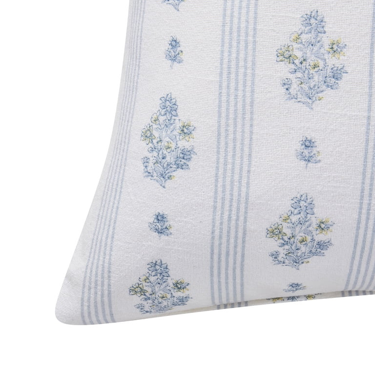 My Texas House 18" x 18" Blue Floral Stripe Decorative Pillow Cover | Walmart (US)