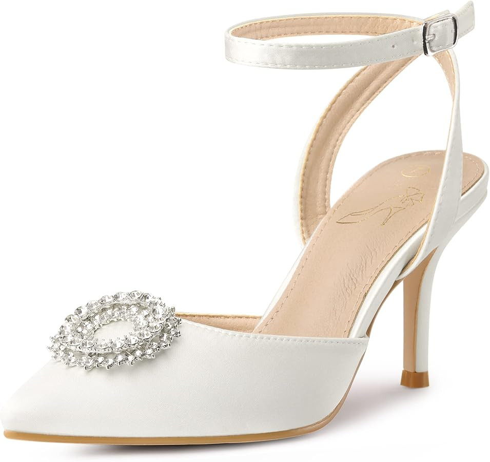 Perphy Rhinestones Ankle Strap Stiletto Heel Pumps for Women | Amazon (US)