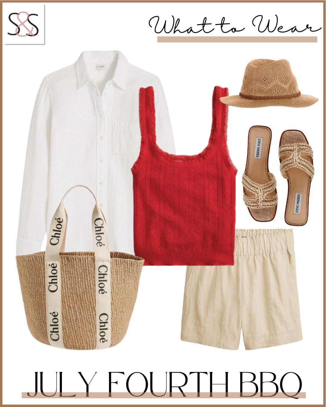 Red done right. This outfit nails the holiday vibe without going overboard. Easy layers, neutral bottoms, and just the right pop for a long weekend look.

Sunsets and Stilettos Memorial Day outfit ideas red top summer capsule wardrobe beach weekend fashion neutral shorts casual holiday style woven accessories

#LTKSummerEdit #LTKSeasonal #LTKOver40