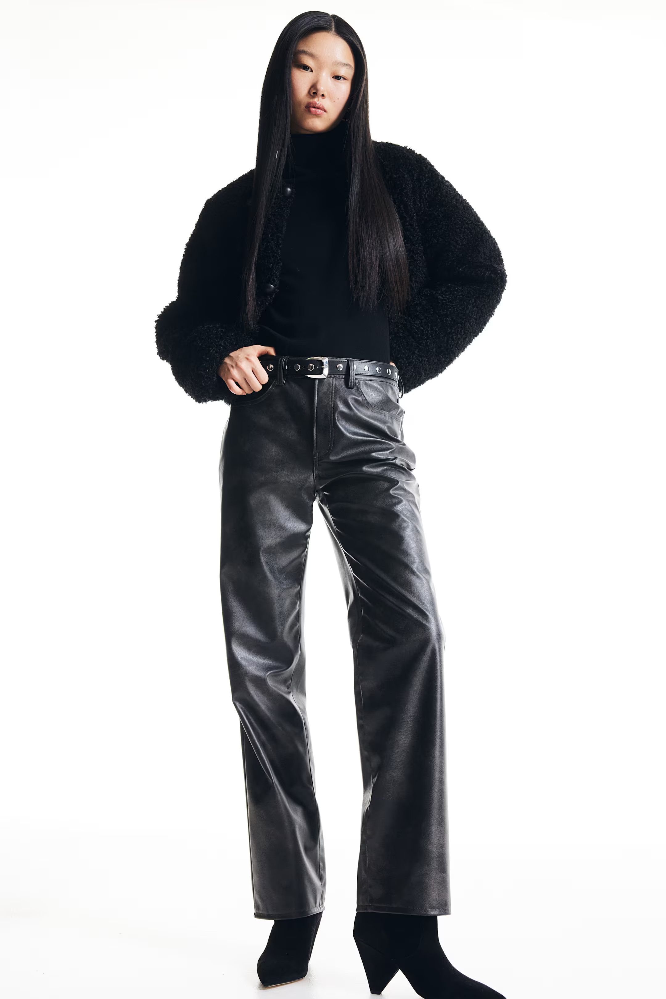 90s Straight Coated Pants - High waist - Long - Black - Ladies | H&M US | H&M (US + CA)