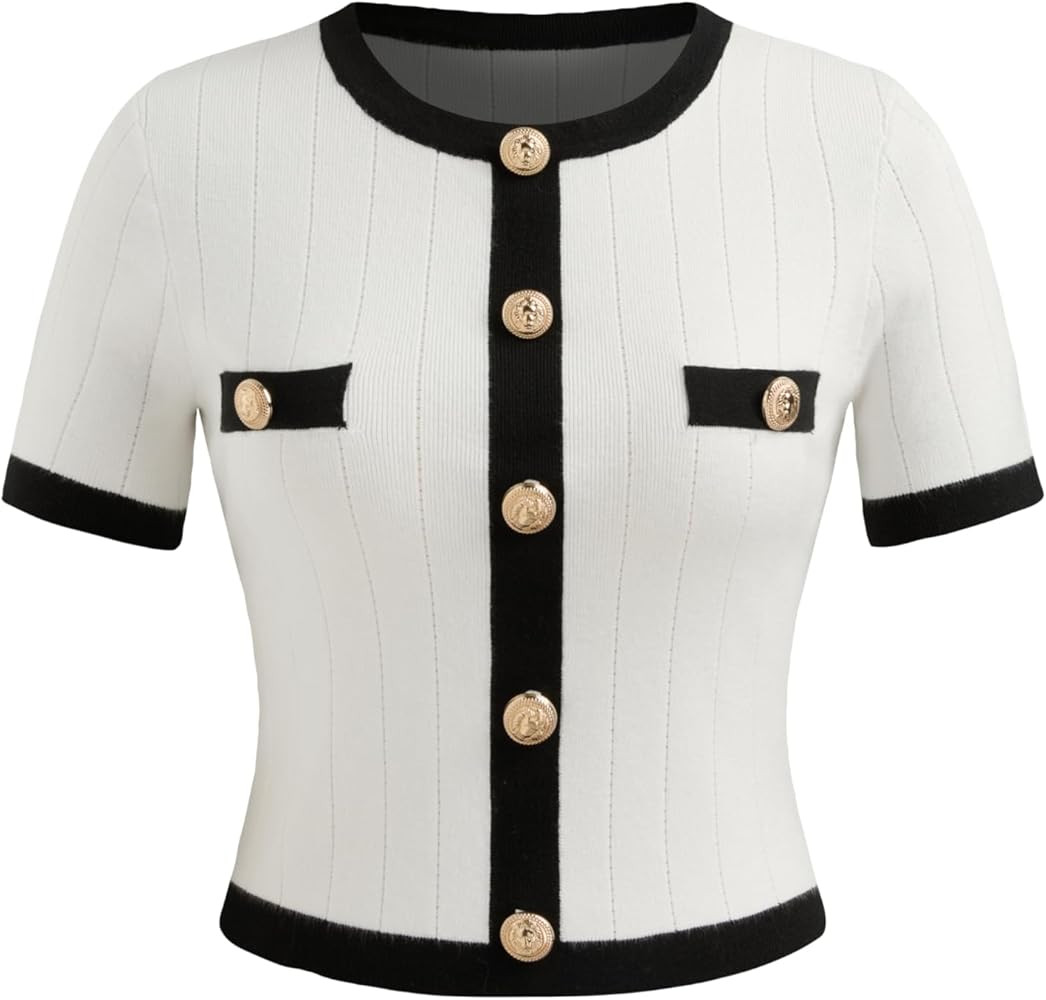 CIDER Knit Sweater Short Sleeve Top Crew Neck Elegant Fitted Office Casual T Shirt Tops | Amazon (US)