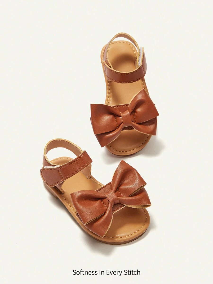Cozy Pixies 1 Pair Summer Cute Toddler Girls Princess Outdoor Big Bow Hook And Loop Flat Sandals | SHEIN