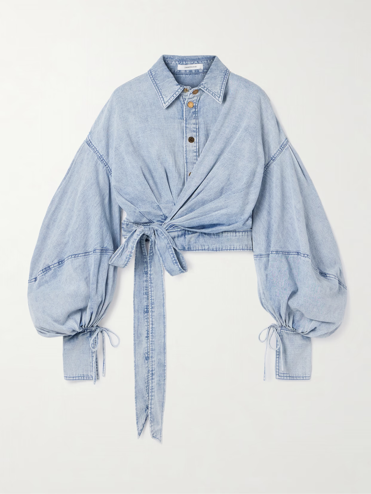 Zimmermann - Cropped Wrap-effect Denim Top - Blue | NET-A-PORTER (US)