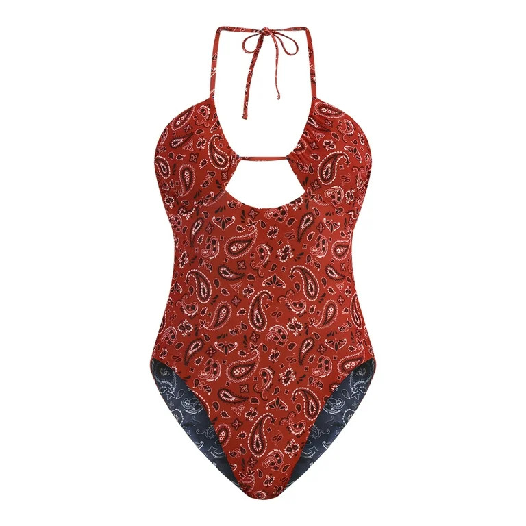 No Boundaries Reversible Bandana Print One Piece Swimsuit, Women's - Walmart.com | Walmart (US)