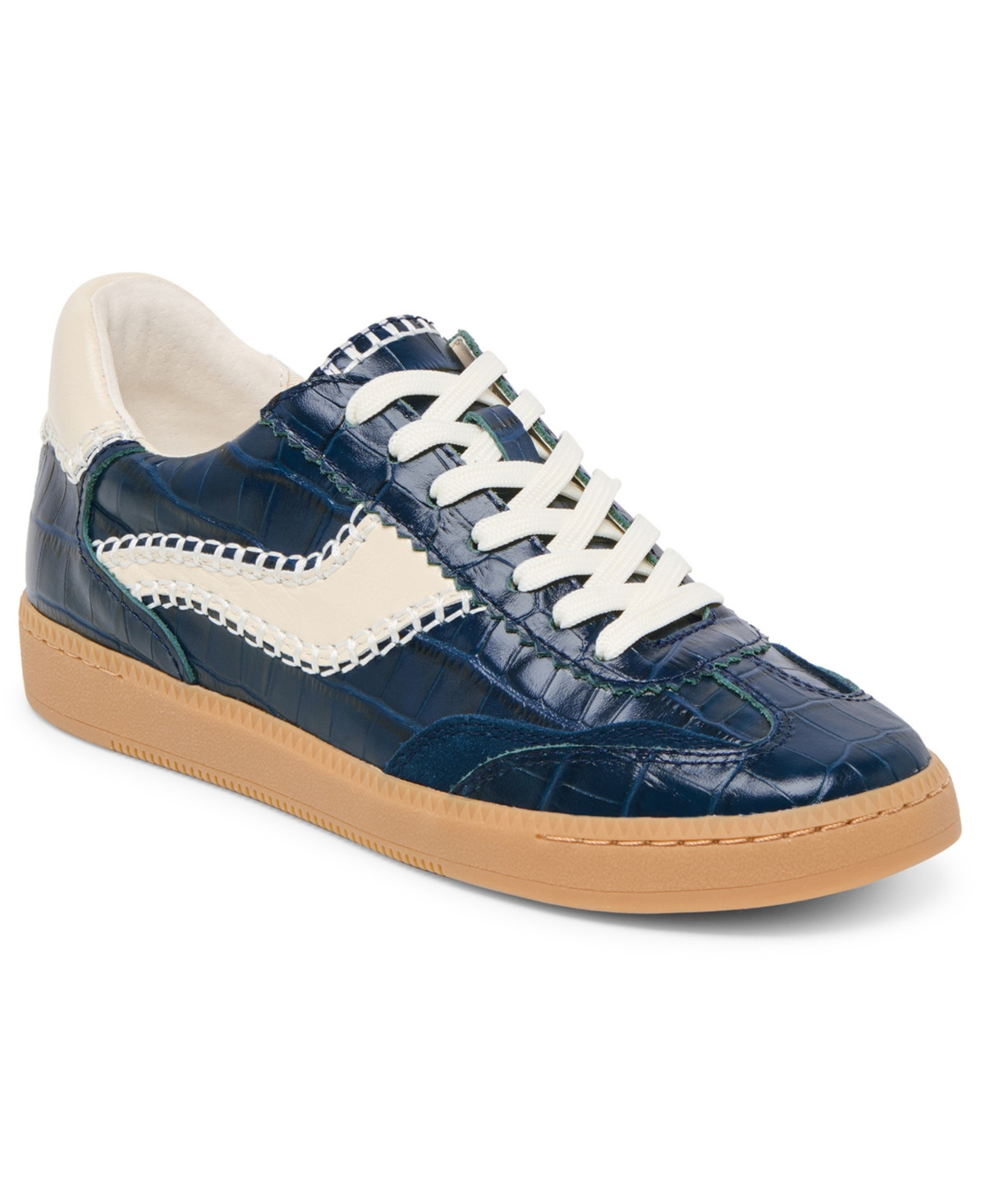 Dolce Vita Women's Notice Stitch Low-Profile Lace-Up Sneakers - Ink Blue Croco Embossed Leather | Macy's
