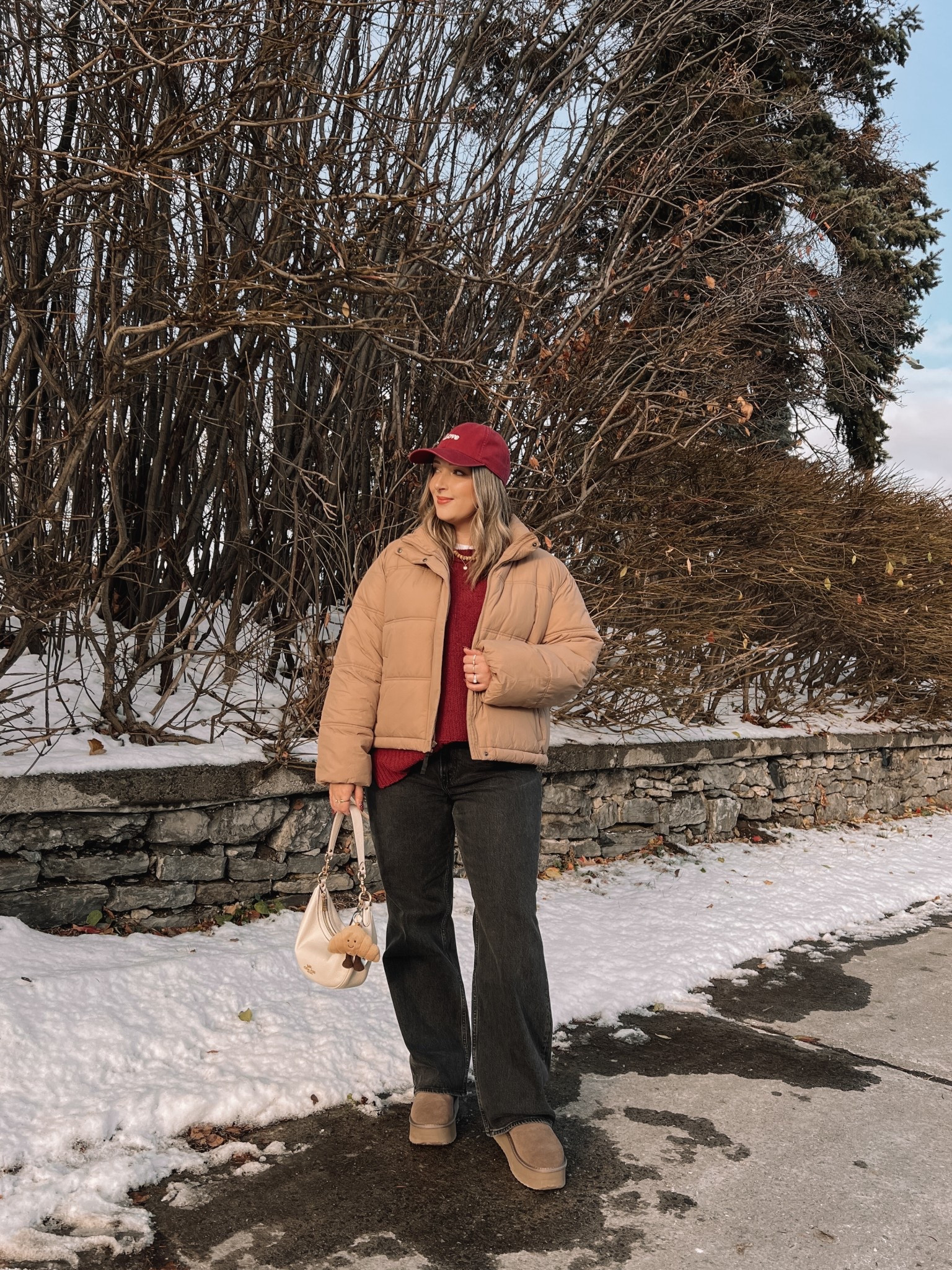 Casual midsize winter outfit! Wearing L in the puffer jacket, burgundy sweater, and white tee. Wearing 32 in the jeans for a looser, comfy fit. Ugg look for less boots from amazon are such good quality! I’m a 9.5-10 shoe and wear a 10. Canadian Old Navy puffer link under “similar products"

#LTKmidsize #LTKwinter #LTKsale