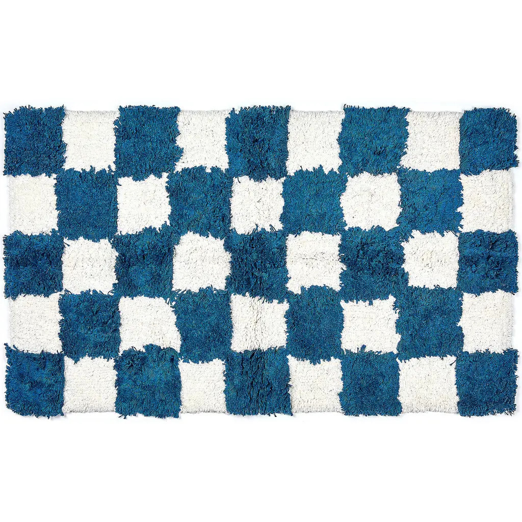 MACKENZIE CHILDS Checkerboard Navy Bath Rug in Blue at Nordstrom | Nordstrom