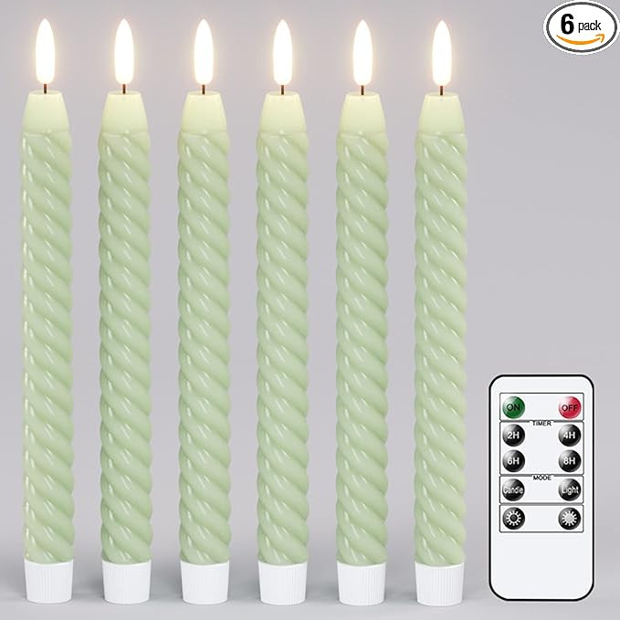 Easter Taper Candles Green Pastel Flameless Flickering with Remote Timer, Battery Operated Warm 3... | Amazon (US)