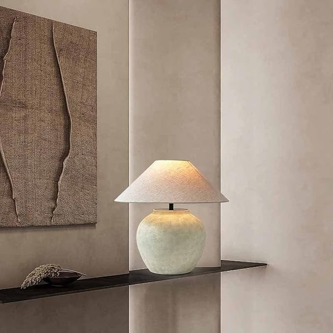 Rustic Southwestern Jug Table Lamp 20" Tall White Clay Pot Ceramic Table Lamp Tapered Fabric Shad... | Amazon (US)