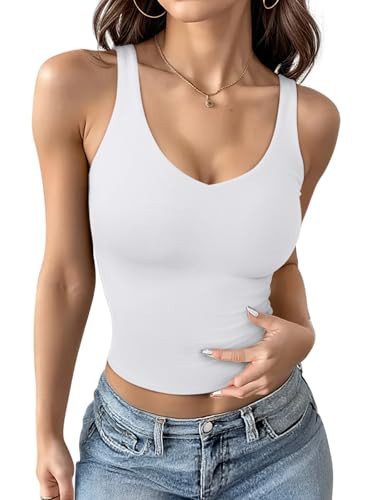 Amazon.com: REORIA Tank Tops for Women Double Lined V Neck Summer Sleeveless Casual Basic 2026 Tr... | Amazon (US)