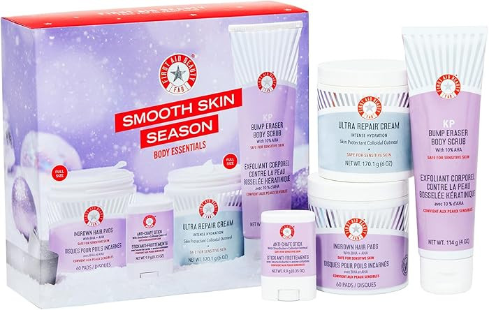 First Aid Beauty - Smooth Skin Season: KP Bump Eraser Body Scrub, 4oz, Ultra Repair Cream, 6oz, A... | Amazon (US)