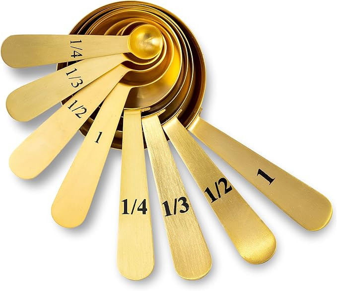Measuring Cups and Spoons Set 8 Piece. Includes 4 Gold Easy to Read Stainless Steel Measuring Cup... | Amazon (US)