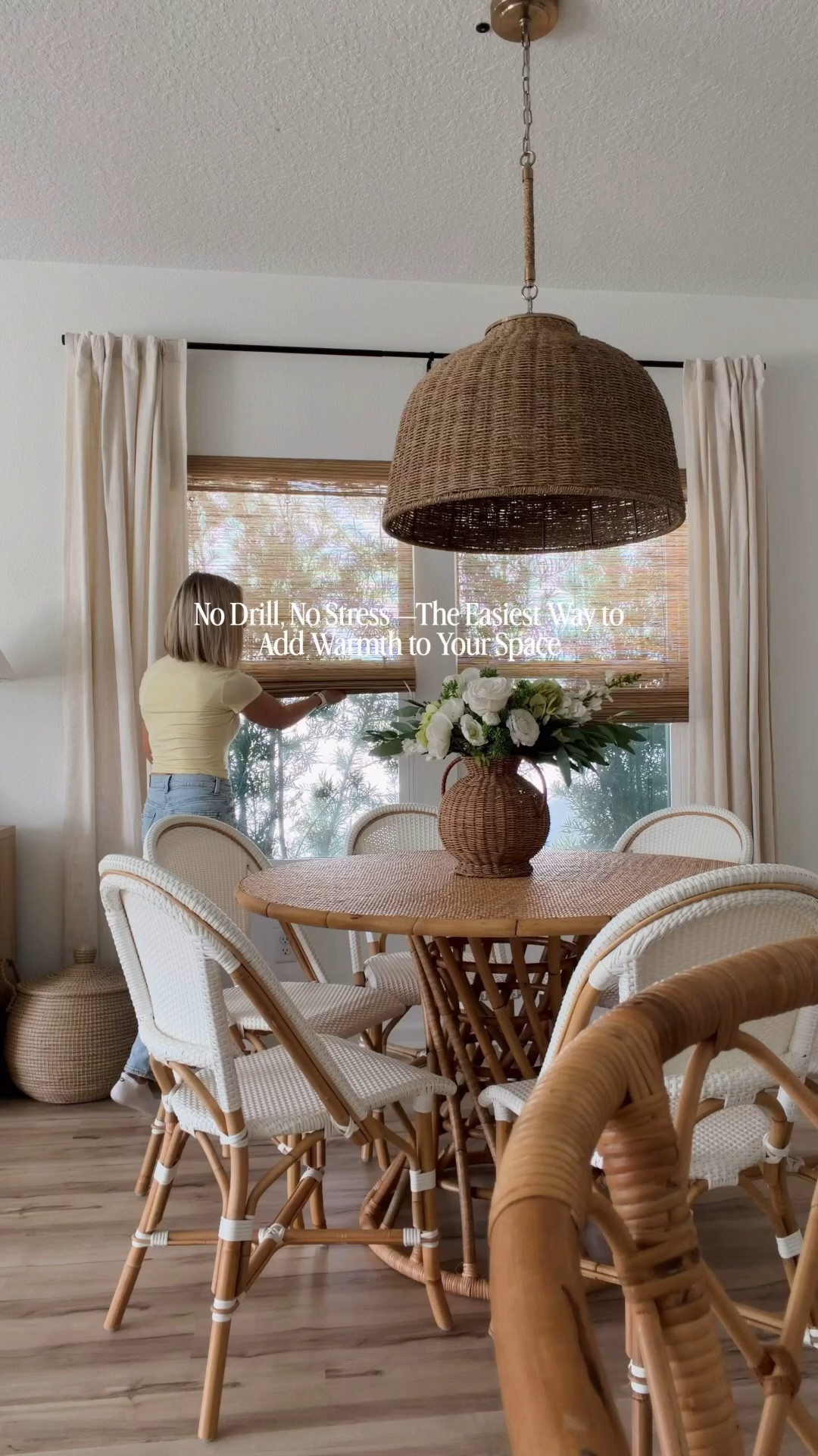 I went with the Elevated Coastal Woven Wood Shades
• Color: Serenity Sand
• Mount Type: Inside
• Lift Style: Cordless (so easy + clean look)
• Valance: 6” Valance
• Liner: No Liner (lets in the prettiest natural light)
• Built-In No Drill
And the best part… no drill needed they are SO easy to installyou literally just push them right into place. It doesn’t get simpler than that.

You can use my code HOMEOFUANDME5 for an extra 5% off sitewide on top of any sales 



#LTKdayinmylife #LTKSeasonal #LTKHome