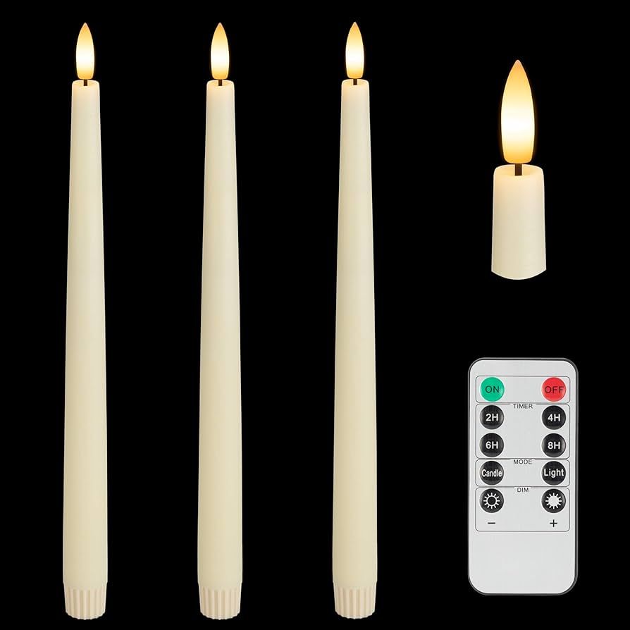 AFINETH Flameless Taper Candles with 3D Wick, 11.4" Real Wax LED Candles with Remote and Timer, 3... | Amazon (US)