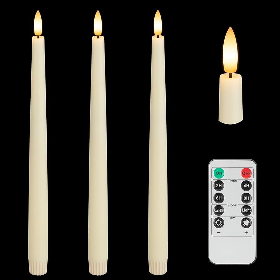 AFINETH Flameless Taper Candles with 3D Wick, 11.4" Real Wax LED Candles with Remote and Timer, 3... | Amazon (US)