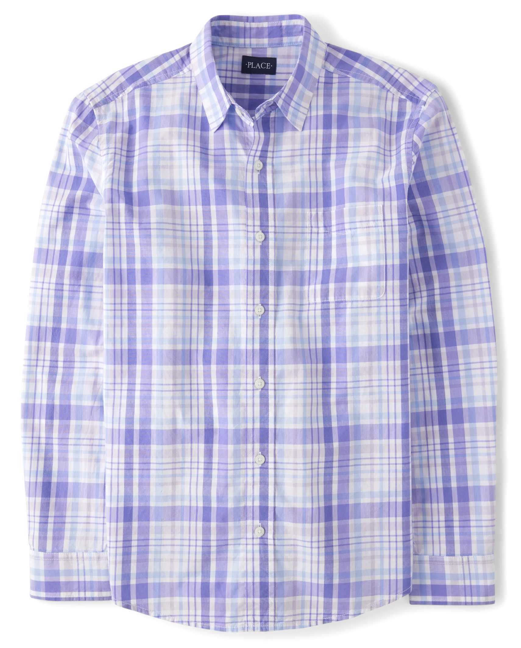 Mens Dad And Me Long Sleeve Plaid Poplin Button Up Shirt | The Children's Place  - GEM PURPLE | The Children's Place