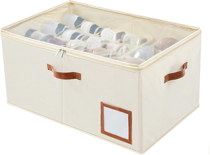 Shoe Organizer for Closet Fit 24 Pairs, Large Foldable Shoe Storage Containers Box Bin w/Adjustab... | Amazon (US)