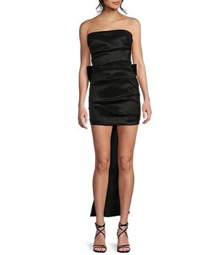 Strapless Pearl Taffeta Bow Back Mini Train Dress | Dillard's