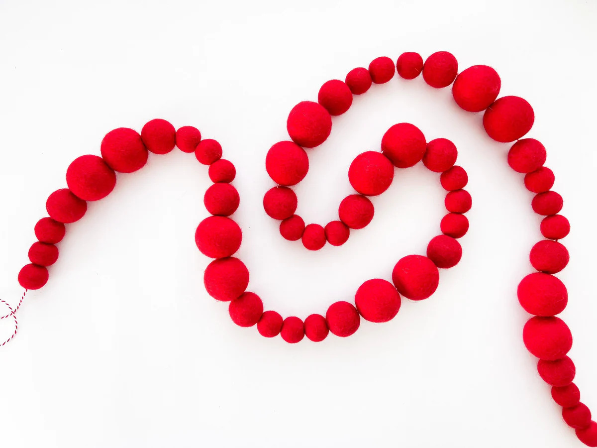 Classic Red Felt Ball Garland - 3 Felt Ball Sizes Included | Pearl & Jane
