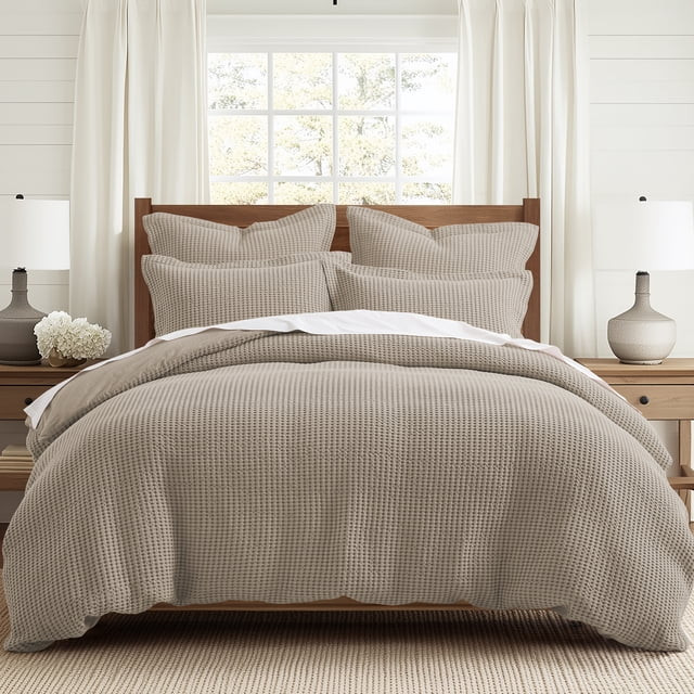 Levtex Home - Mills Waffle Beige Fawn Duvet Cover Set - Full/Queen Duvet Cover + Two Standard Pil... | Walmart (US)