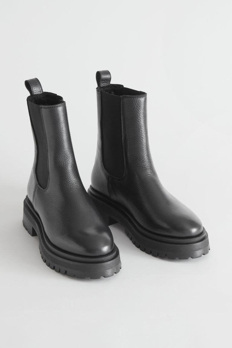 Lined Chunky Chelsea Leather Boots | H&M (DE, AT, CH, DK, NL, NO, FI)