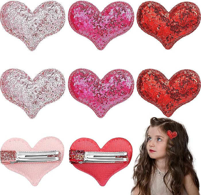 9 Piece Heart Hair Clips & Barrettes, Glitter Sequin Heart Hairpins for Girls in Three Colors, Va... | Amazon (US)