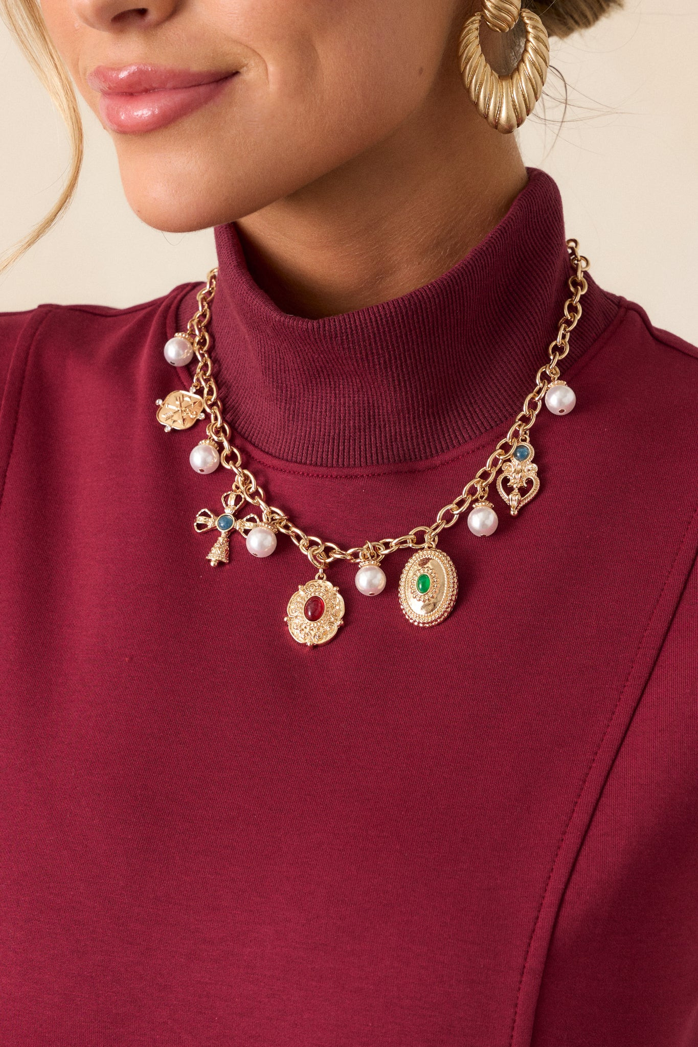 Always With You Gold Multi Charm Necklace | Red Dress