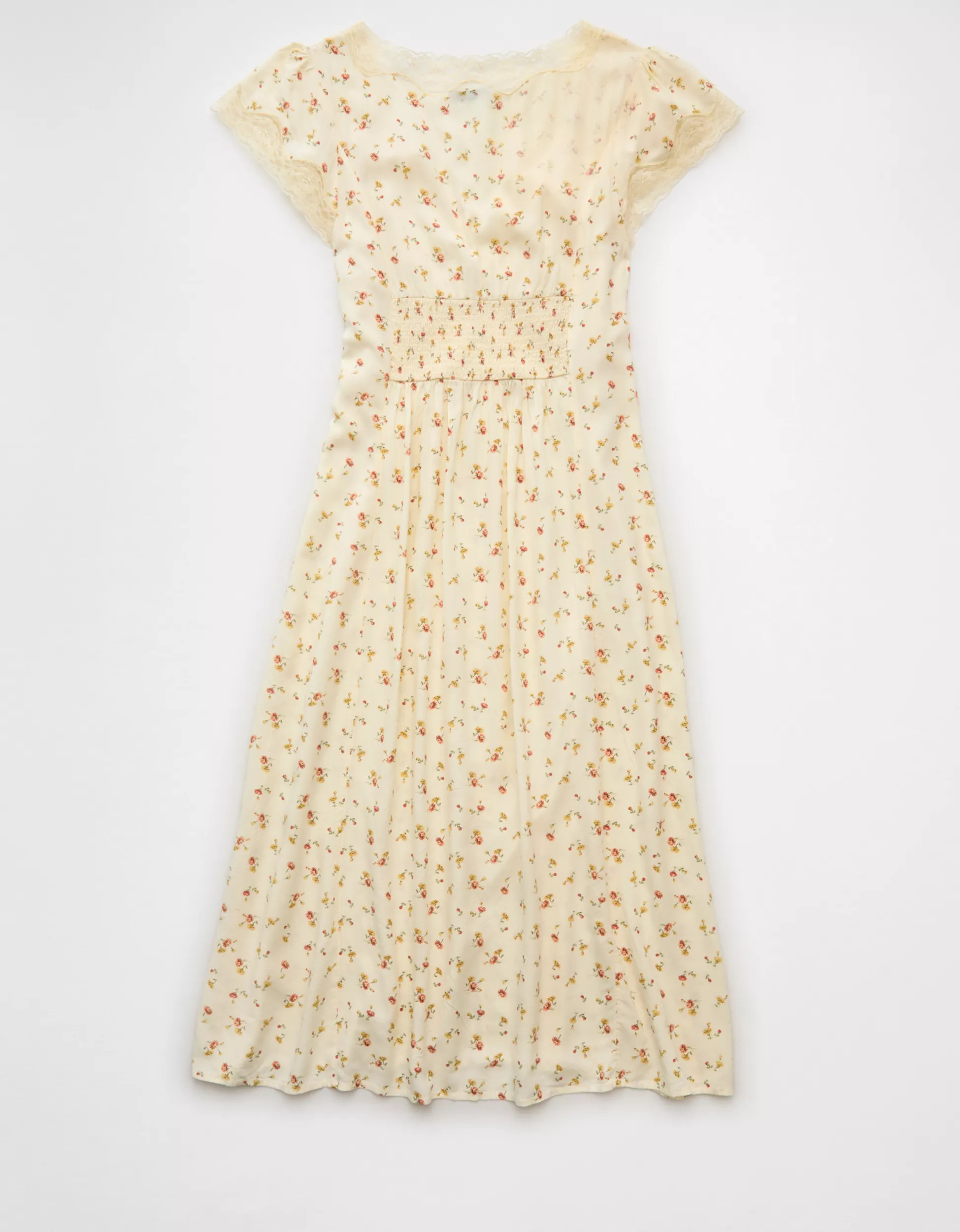 AE Lace Trim Tie-Front Midi Dress | American Eagle Outfitters (US & CA)